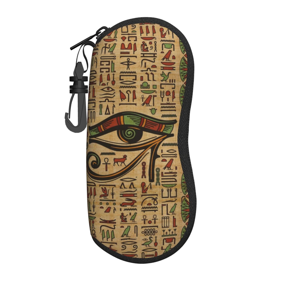 Men Accessories Egypt - กล่องใส่แว่นตาแบบกำหนดเองลายตาแห่งฮอรัสของชาวอียิปต์ สำหรับผู้หญิงและผู้ชาย วัสดุเนื้อนุ่ม ลายอักษรอียิปต์โบราณ กระเป๋าใส่แว่นกันแดด