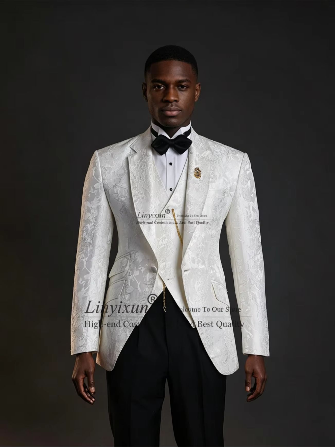 Men Accessories Elegant - ชุดสูทธุรกิจผ้าแจ็คการ์ดสำหรับผู้ชาย ชุดงานแต่งงาน ชุดเจ้าบ่าว ชุดออกงานหรูหรา แฟชั่น ชุดพรอม