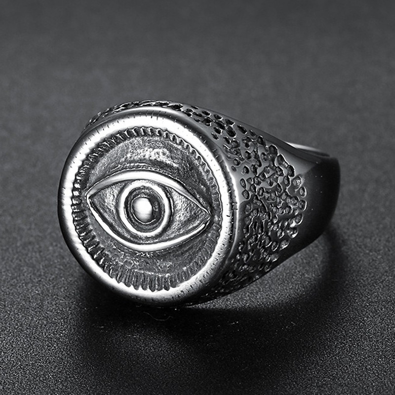 Men Accessories Egypt - สไตล์อียิปต์โบราณตาแห่งฮอรัสแกะสลักแหวนสแตนเลสสำหรับชายผู้ชายไทเทเนียมวงนิ้วเท่ๆแฟชั่นอุปกรณ์เสริม