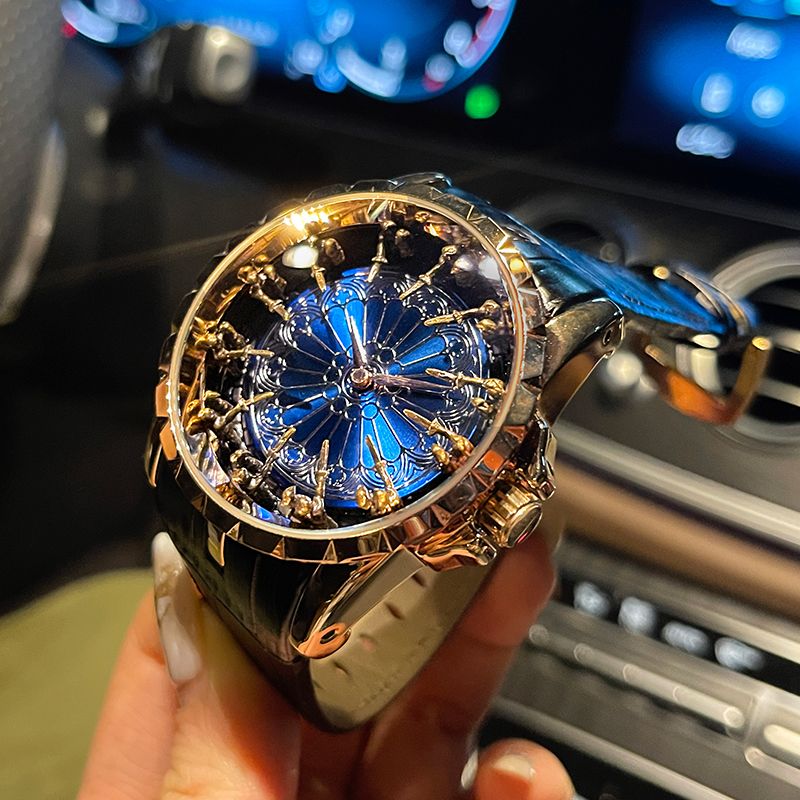 Men Accessories Elegant - นาฬิกาผู้ชายสุดหรูและสง่างาม, นาฬิกาสิบสองอัศวินแห่งโต๊ะกลม, นาฬิกาแนวคิด Wormhole แบบไม่ใช้กลไกสำหรับผู้ชาย, นาฬิกาผู้ชายแบรนด์เฉพาะกลุ่ม,
