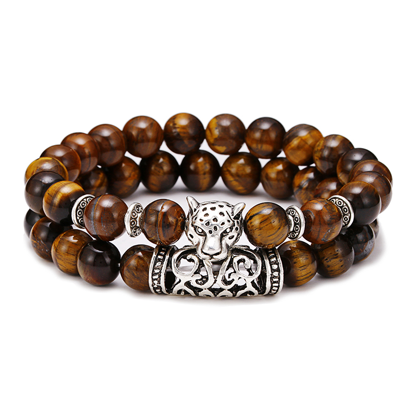 Men'S Vacation Accessories - พรีเมี่ยม 2 ชิ้น/เซ็ตเสือดาวลูกปัดผู้ชายเครื่องแต่งกายสร้อยข้อมือลาวาธรรมชาติ Tiger Eyes สร้อยข้อมือหิน