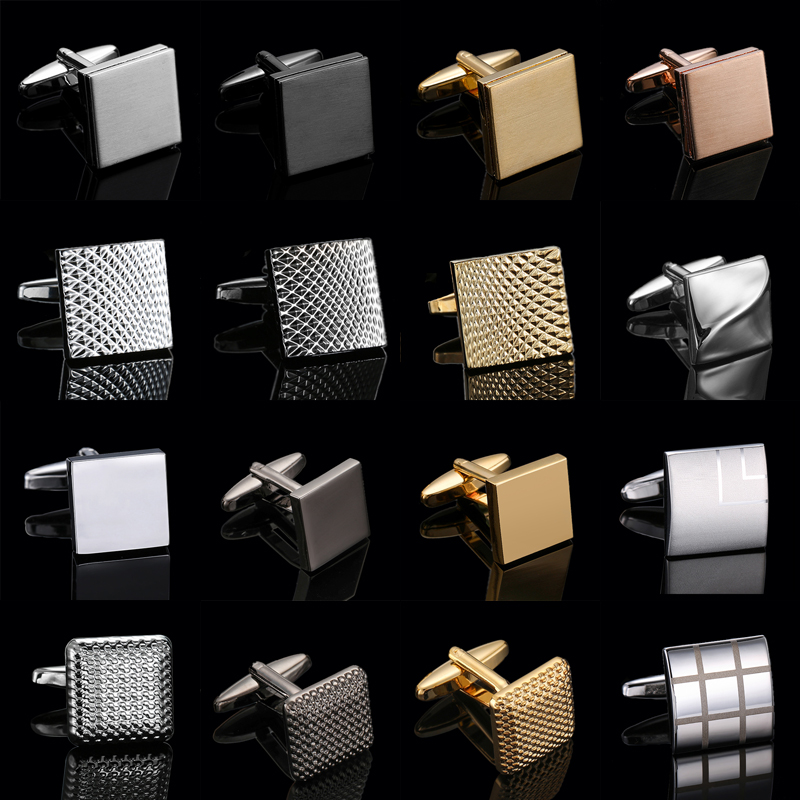 Men Accessories Drawing - สุดหรูของผู้ชายเสื้อเชิ้ตฝรั่งเศสกระดุมข้อมือลวดสี่เหลี่ยมลายเลเซอร์กระดุมข้อมือโลหะเครื่องประดับชุดสูทธุรกิจขายส่ง