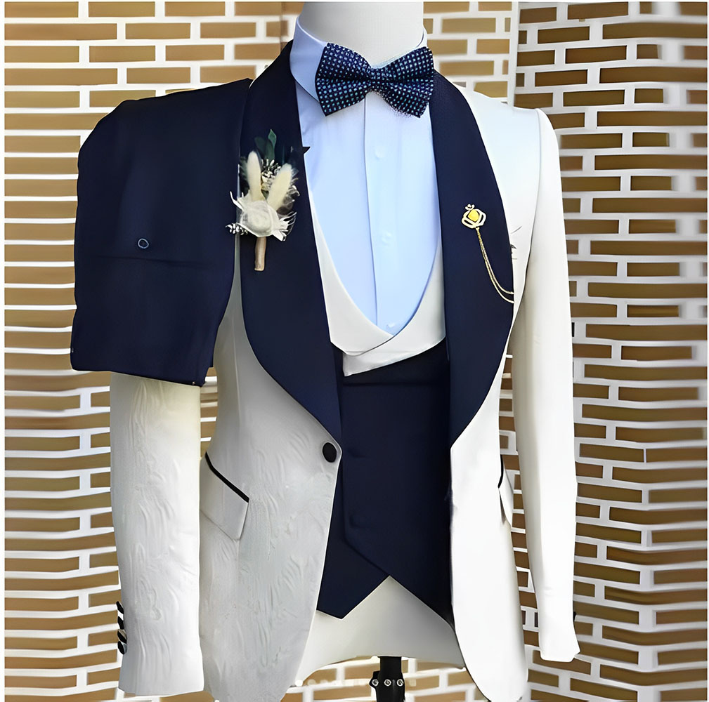 Men Accessories Elegant - Elegant White Jacquard Men สําหรับงานแต่งงานอย่างเป็นทางการเสื้อแจ็คเก็ตกางเกง 3