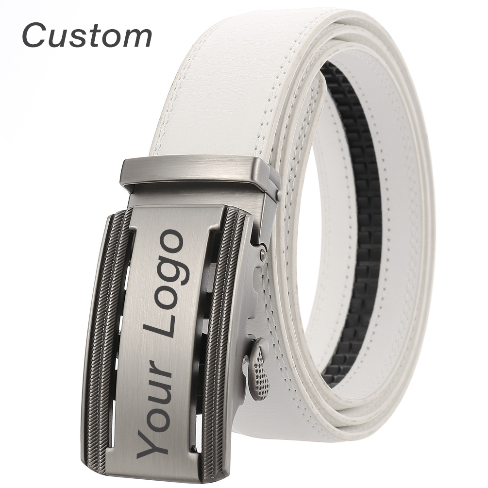 Men Accessories Logo - เข็มขัดหนังสีขาวสำหรับบุรุษมีสลักชื่อโลโก้ตามสั่งสำหรับนักธุรกิจอุปกรณ์เสริมเข็มขัดอัตโนมัติสำหรับผู้ชายของขวัญ