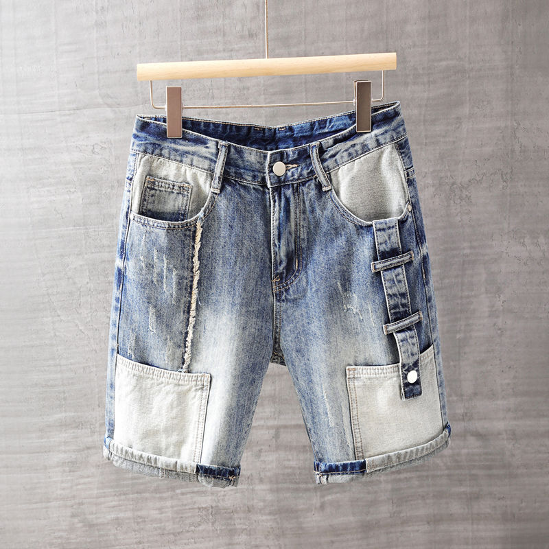Men'S Accessories For Jeans - กางเกงยีนส์ขาสั้นผู้ชายกางเกงพร้อมกระเป๋าล้างกางเกงขาสั้นผ้ายีนส์ชายสีน้ําเงินขายกางเกงขาสั้นแฟชั่นเกาหลีบางฤดูร้อน streetwear Original Xl