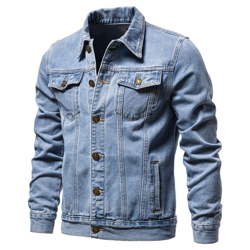 Men'S Accessories For Jeans - แจ็คเก็ตยีนส์ผู้ชายสีพื้น ฤดูใบไม้ร่วง 2025 แฟชั่นสไตล์มอเตอร์ไซค์ วินเทจ ทรงเข้ารูป