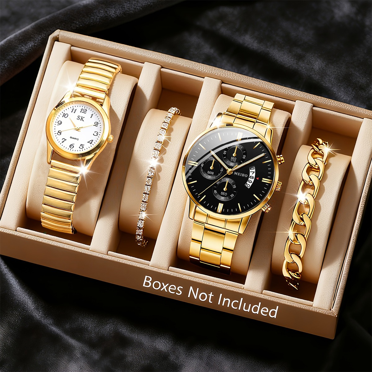 4 ชิ้น/ชุด นาฬิกาคู่รักแฟชั่น  - Men Accessories Elegant บทวิจารณ์และราคา