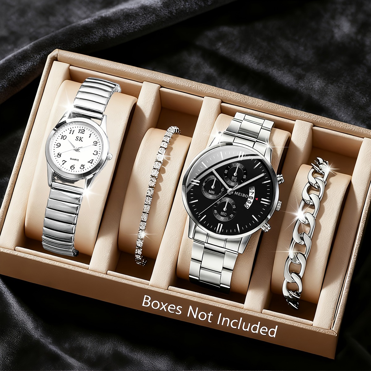 4 ชิ้น/ชุด นาฬิกาคู่รักแฟชั่น  - Men Accessories Elegant บทวิจารณ์และราคา